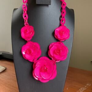 Hot pink flower floral acrylic statement necklace